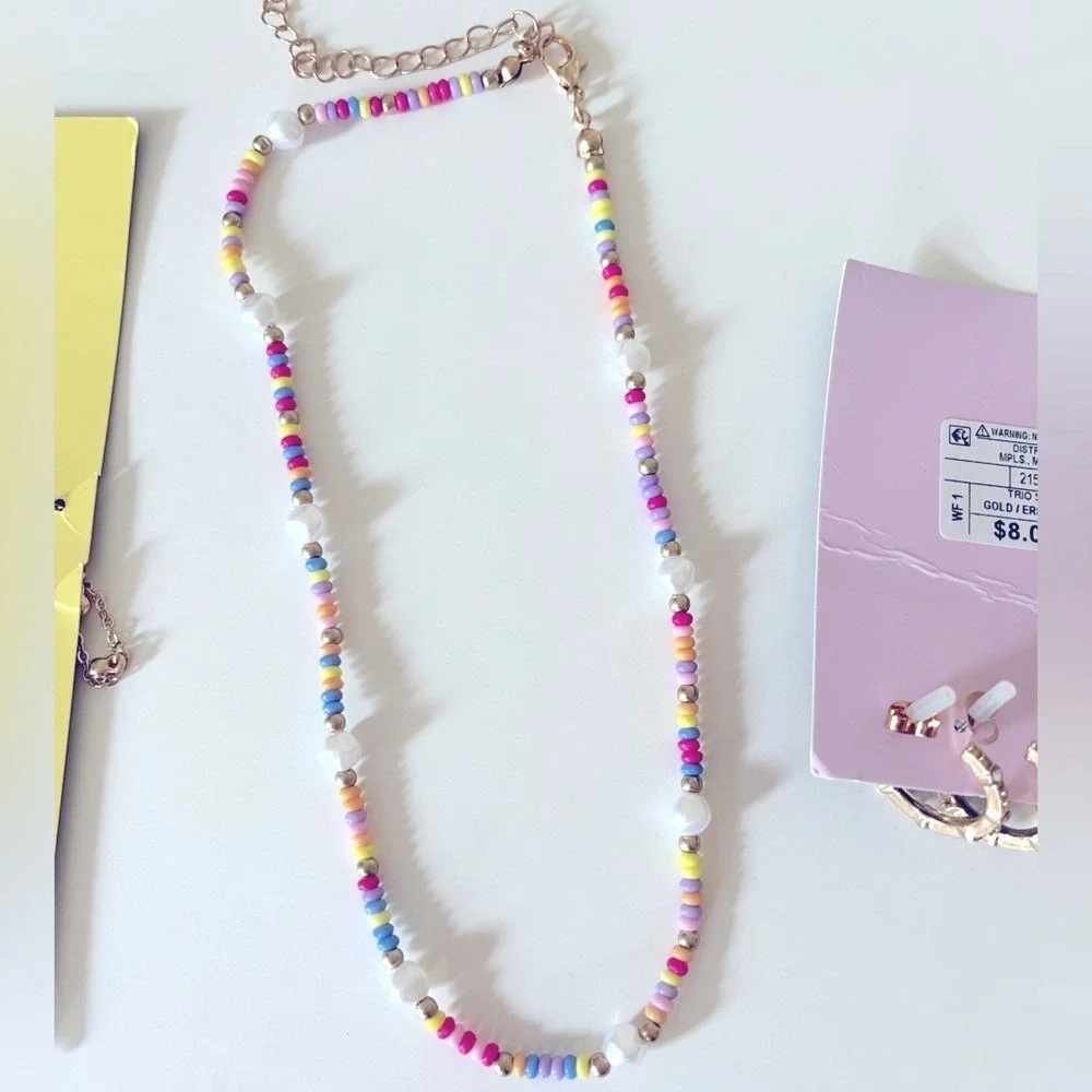 Art Class And Wild Fable Necklaces Hoop Earrings Bundle Gold Tone Colorful
